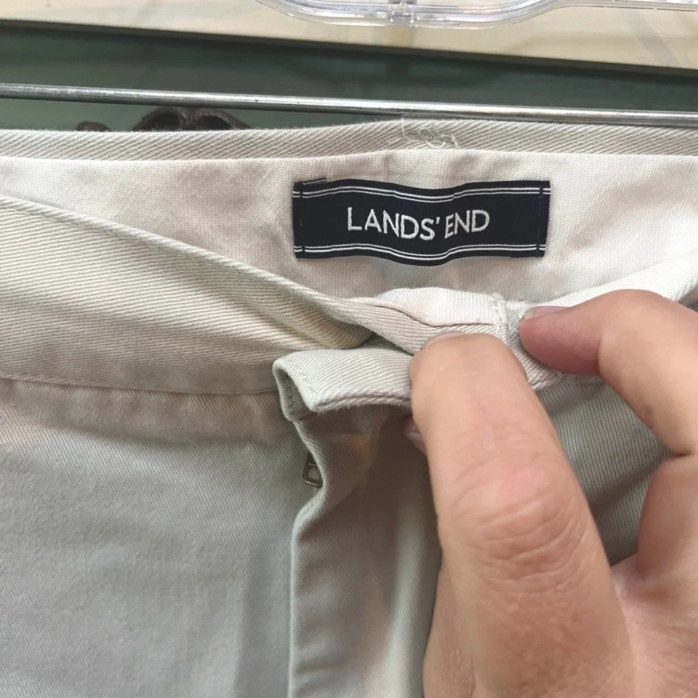 Lands End 48T Traditional Fit Chino Pants Stone Khaki 100% Cotton Flat Front